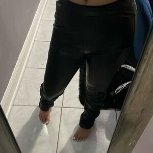 women’s black stacked leather pants